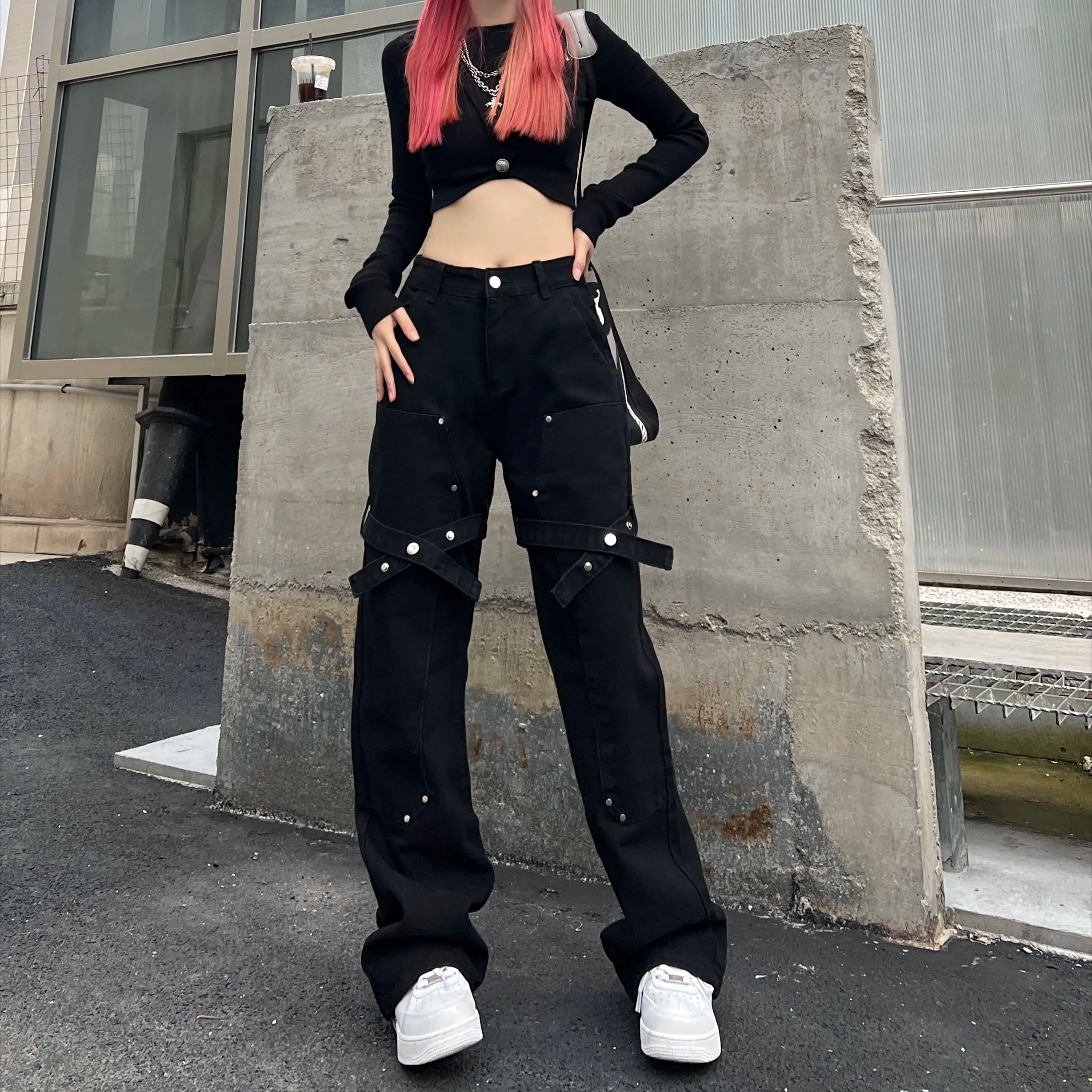 Black Utility Belt Cargo Pants