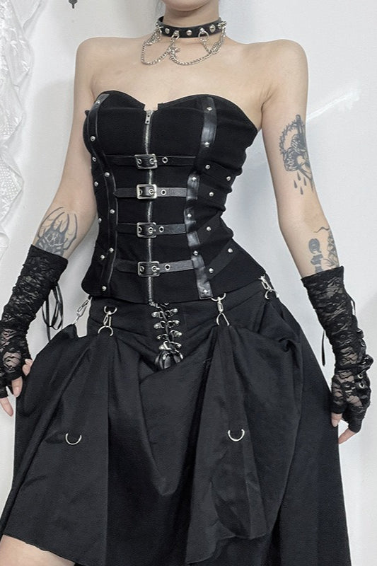 Gothic Patchwork Buckle Strap Corset Secondary image