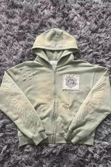 Gothic Printed Fur Collar Oversized Hoodie