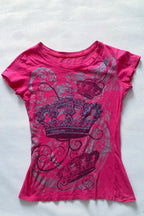 Rose Red Crown Printed Crew Neck Slim T-shirt