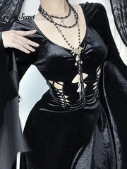 Dark Gothic Vampire Bride Long Sleeve Maxi Dress
