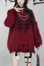 Gothic Y2K Subculture Rivet Print Ripped Loose Knit Sweater