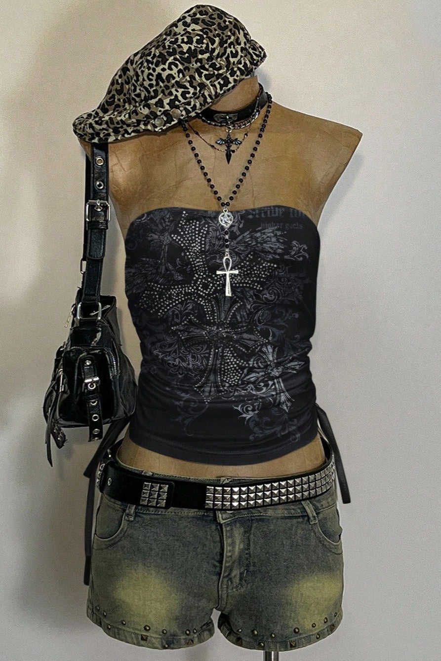 Vintage Print Strapless Crop Top Main image