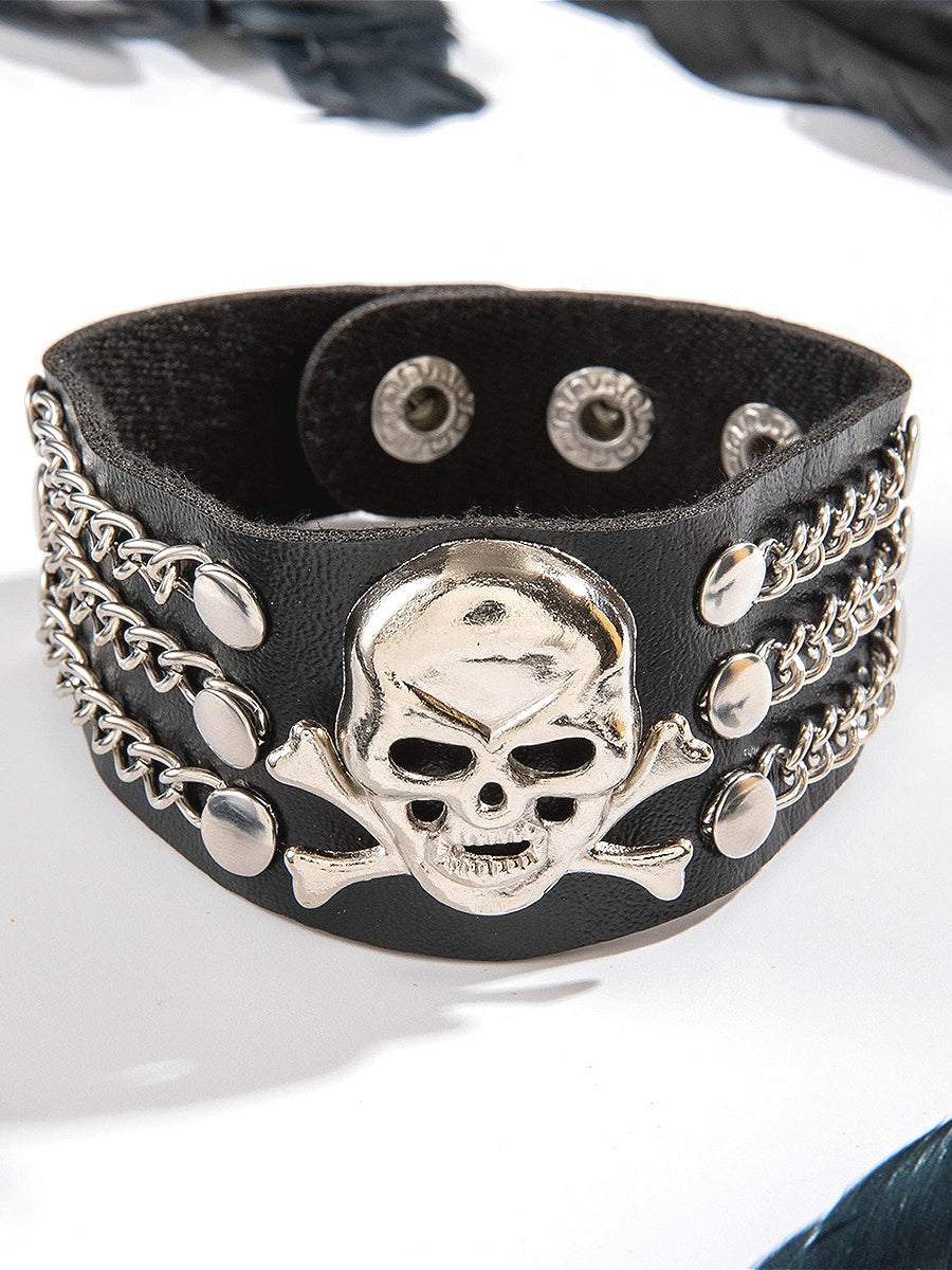 Punk Skull Leather Rivet Bracelet