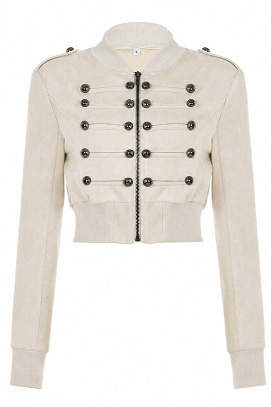 Braided Button Cropped Zip Jackets