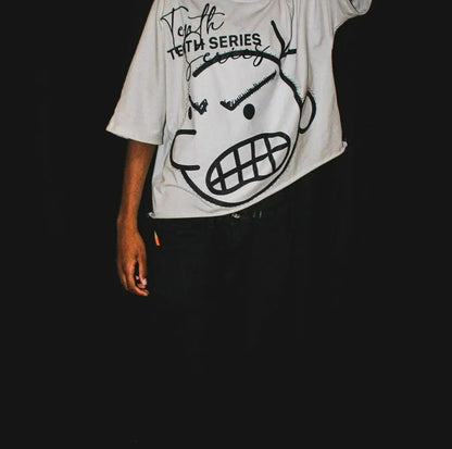 Hip Hop Cartoon Print Cotton Oversized T-shirt