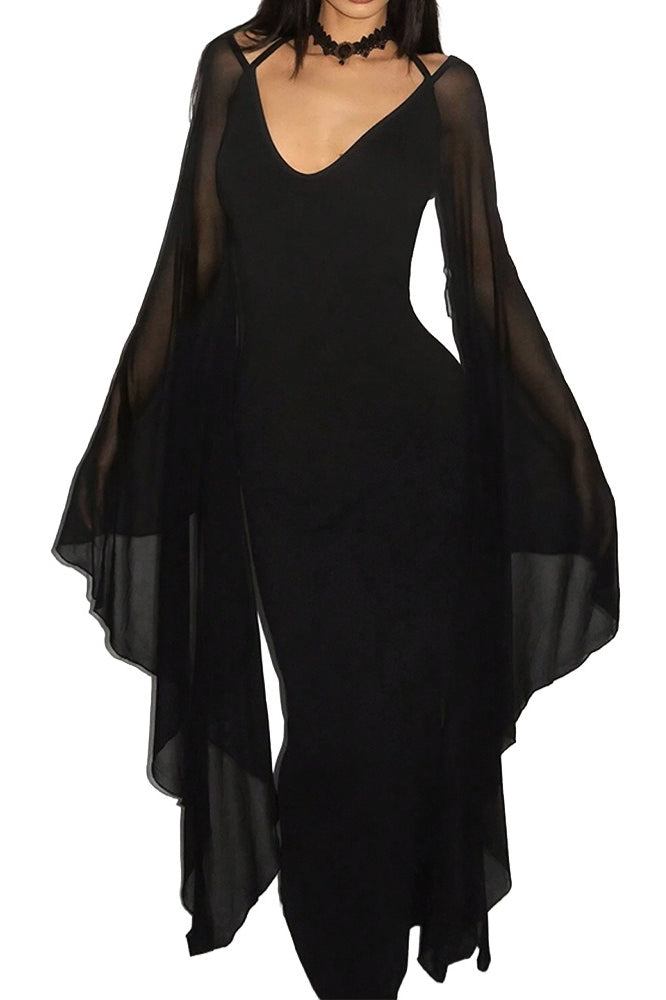 Sheer Drape Sleeve Maxi Dress