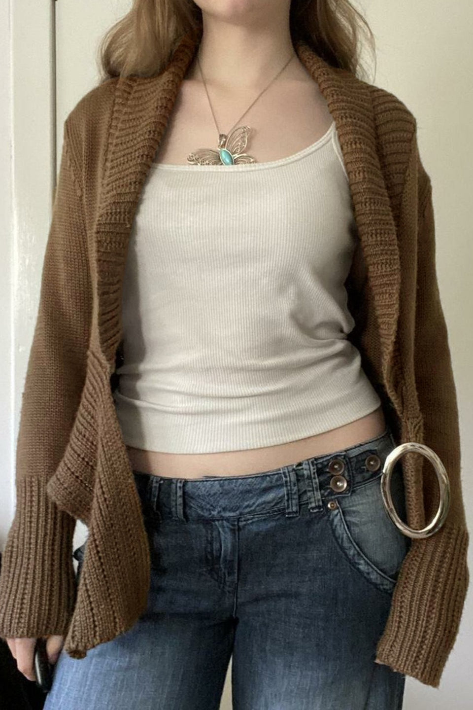 Ring Buckle Shawl Collar Cardigans
