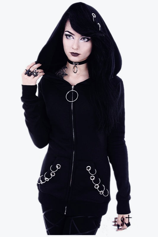 Black Punk Metal Ring Hoodie Main image