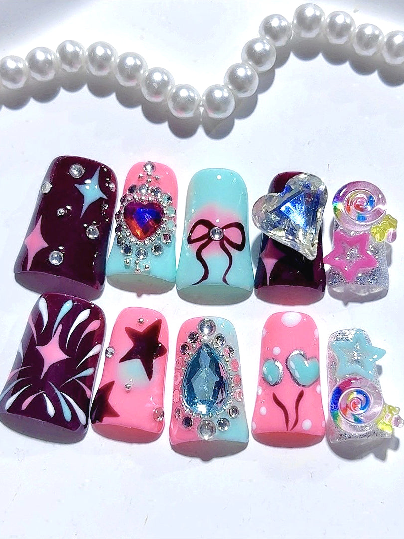 Y2K Punk Rhinestone Duckbill Press On Nails