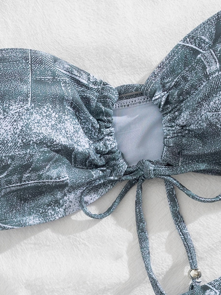 Imitation Denim Pattern One-Piece Swimwear
