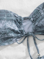 Imitation Denim Pattern One-Piece Swimwear