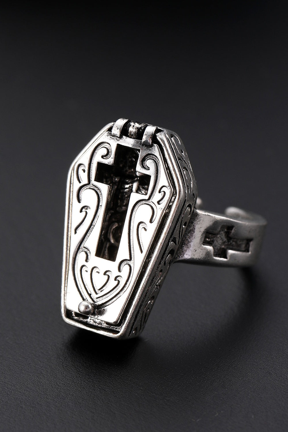Gothic Skull Coffin Cross Open Ring
