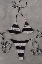 Punk Street Print Cross Rhinestone Swimwear