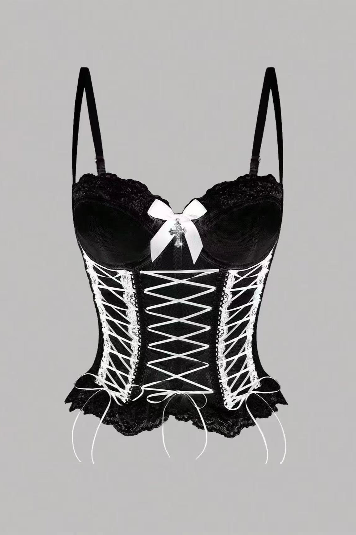 Cross Front Bow Lace Boned Corset Secondary image
