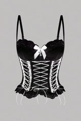 Cross Front Bow Lace Boned Corset