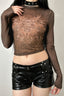 Brown Ornate Sheer Mesh Crop Tops