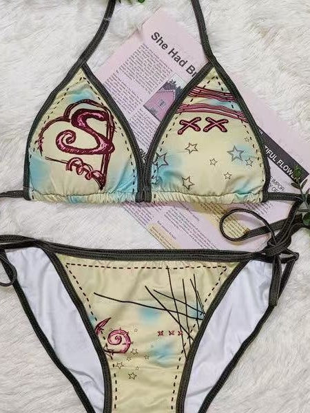 Graffiti Print Y2K Swimwear