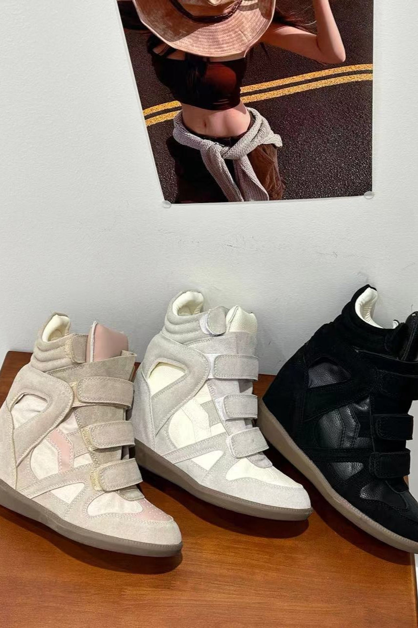 Color-Block Velcro Wedge High-Top Sneakers