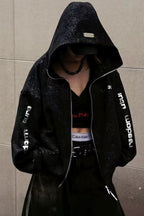 Textured Letter Graphic Zip Hoodies