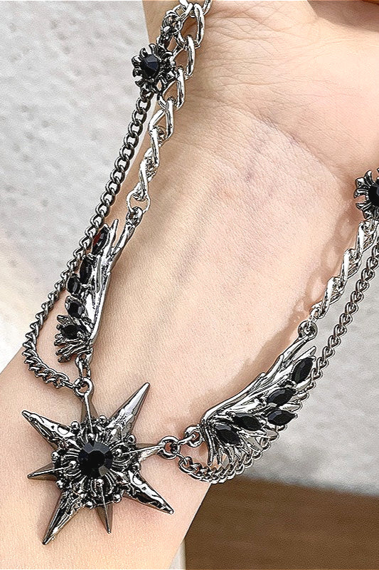 Punk Black Wing Starburst Necklace