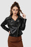 Rivet Trim Cropped Moto Leather Jacket