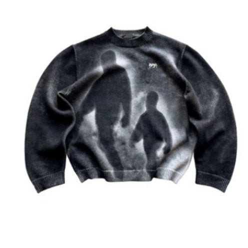 Gradient Crewneck Slouchy Knit Sweater