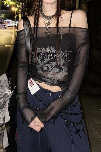 Gothic Off Shoulder Mesh Top Secondary image