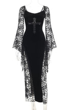 Cross Motif Lace Panel Maxi Dress