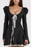 Lace Up Puff Shoulder Mini Dress