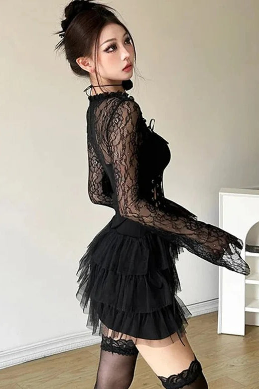 Dark Academic Lace Patchwork Mini Dress Secondary image