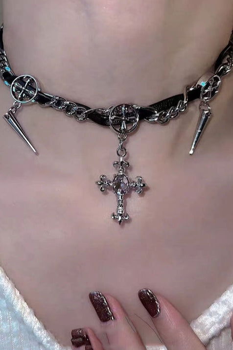 Gothic Rhinestone Cross Necklace
