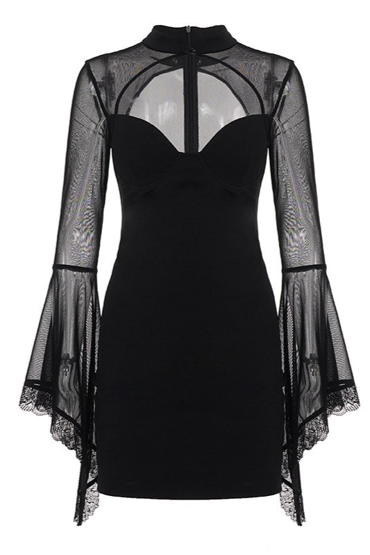 Cutout Neck Bell Sleeve Mini Dress
