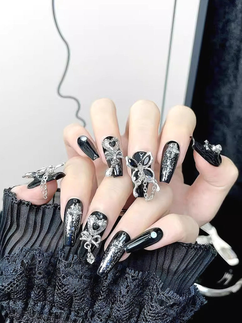 Y2K Dark Rhinestone Butterfly Press On Nails Main image