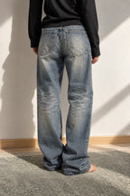 Embroidered Slouchy Straight Denim Trousers
