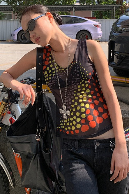 Y2K Sheer Polka Dot Mesh Top Secondary image