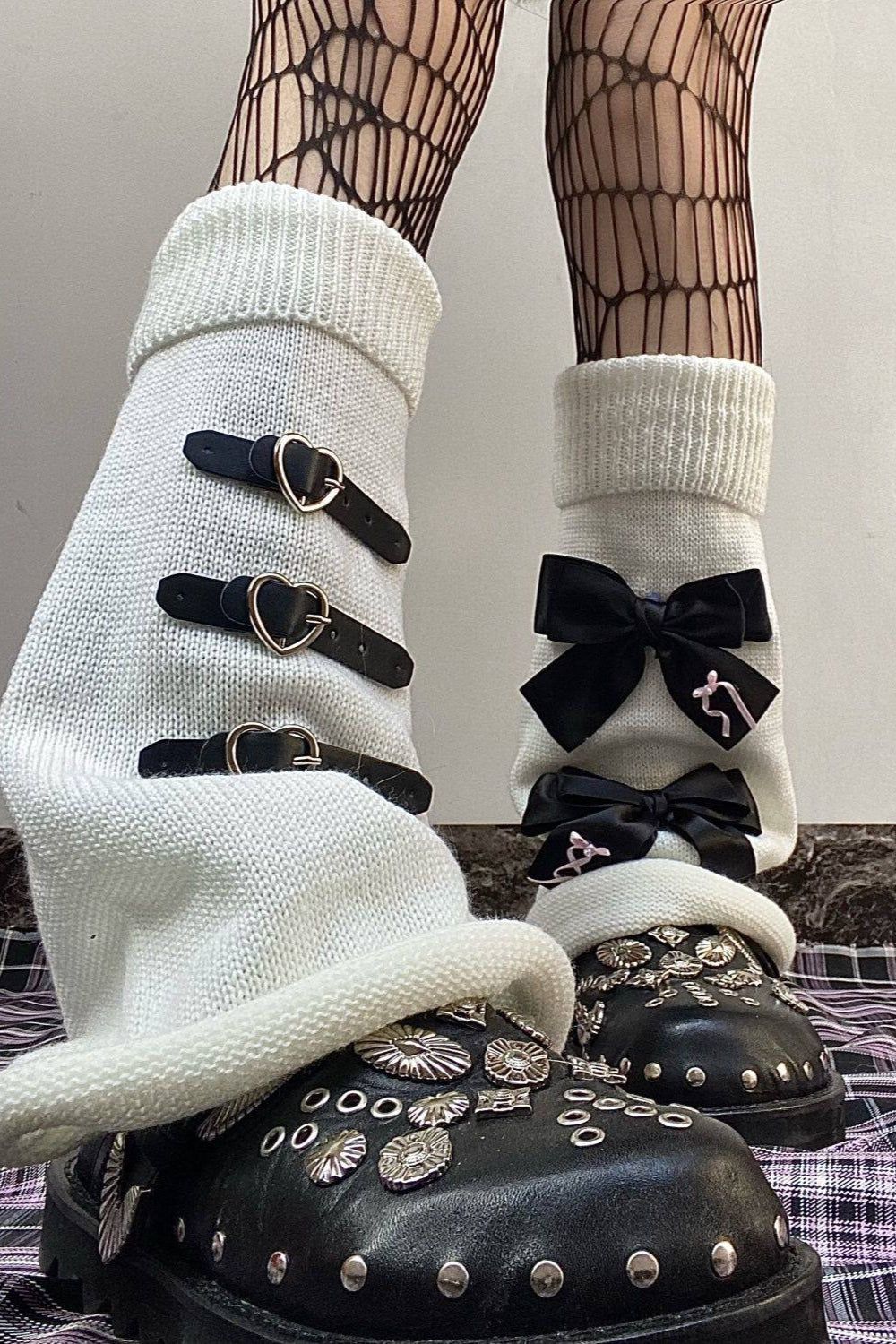 Punk Knit Bow Buckle Socks