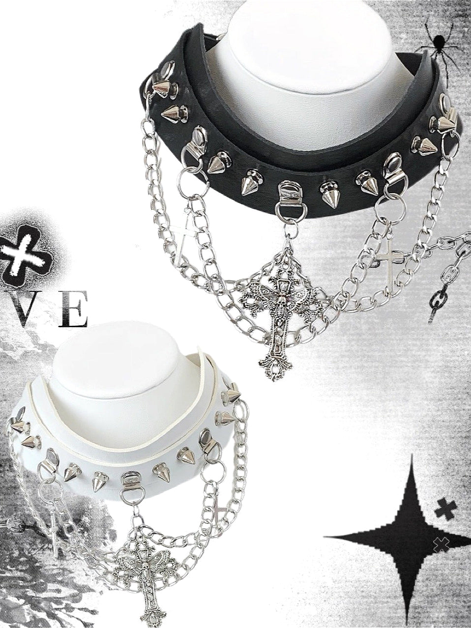 Punk Spike Rivet Leather Necklace