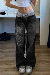 Distressed Ruched Wide-Leg Pant