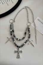 Punk Heavy Beaded Cross Layer Necklace