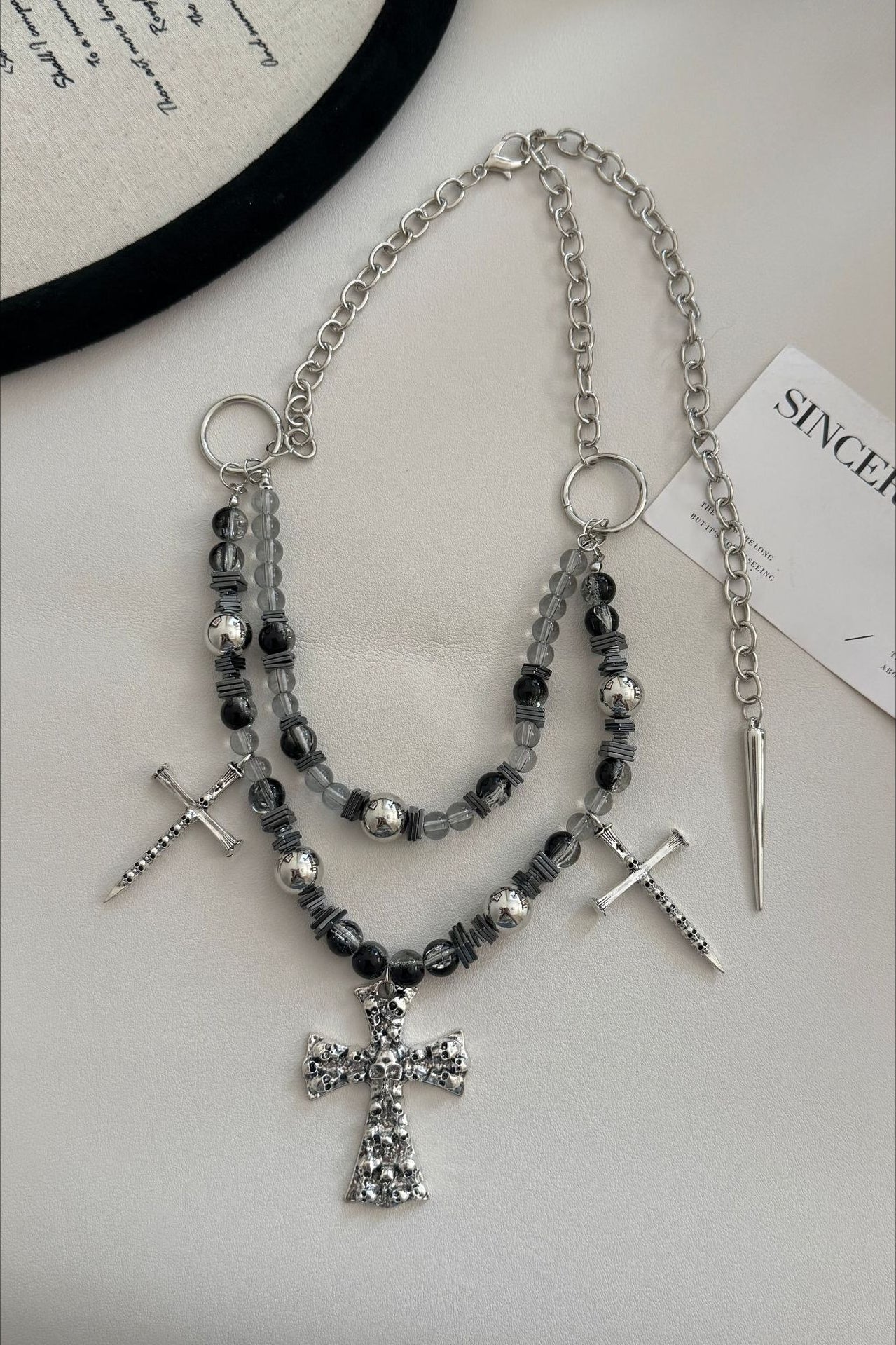 Punk Heavy Beaded Cross Layer Necklace