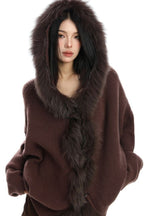 Plush Trim Hooded Button Sweaters