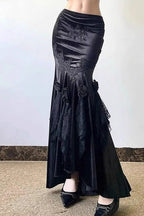 Gothic Embroidered Black Velvet Mermaid Skirt