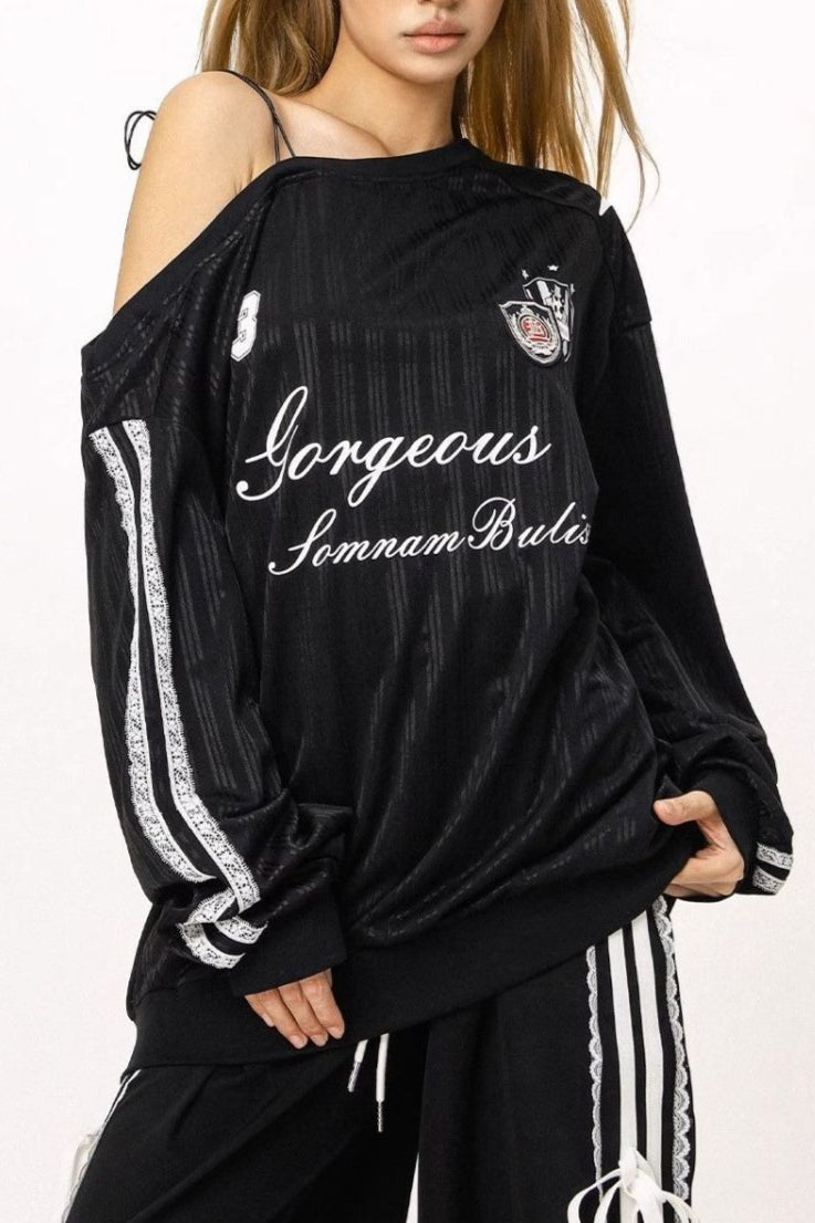 Wide Neck Striped Sleeve Sweatshirt Main image