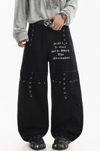 Studded Pocket Wide-Leg Cargo Jeans