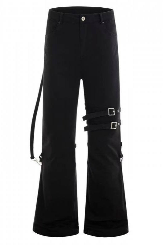 Strap Buckle Flared Cargo Jeans