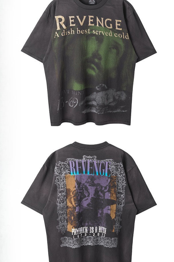 Washed Distressed Logo Graphic Crew Neck T-shirt