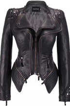 Studded Asymmetric Zip Fitted Leather Jacket