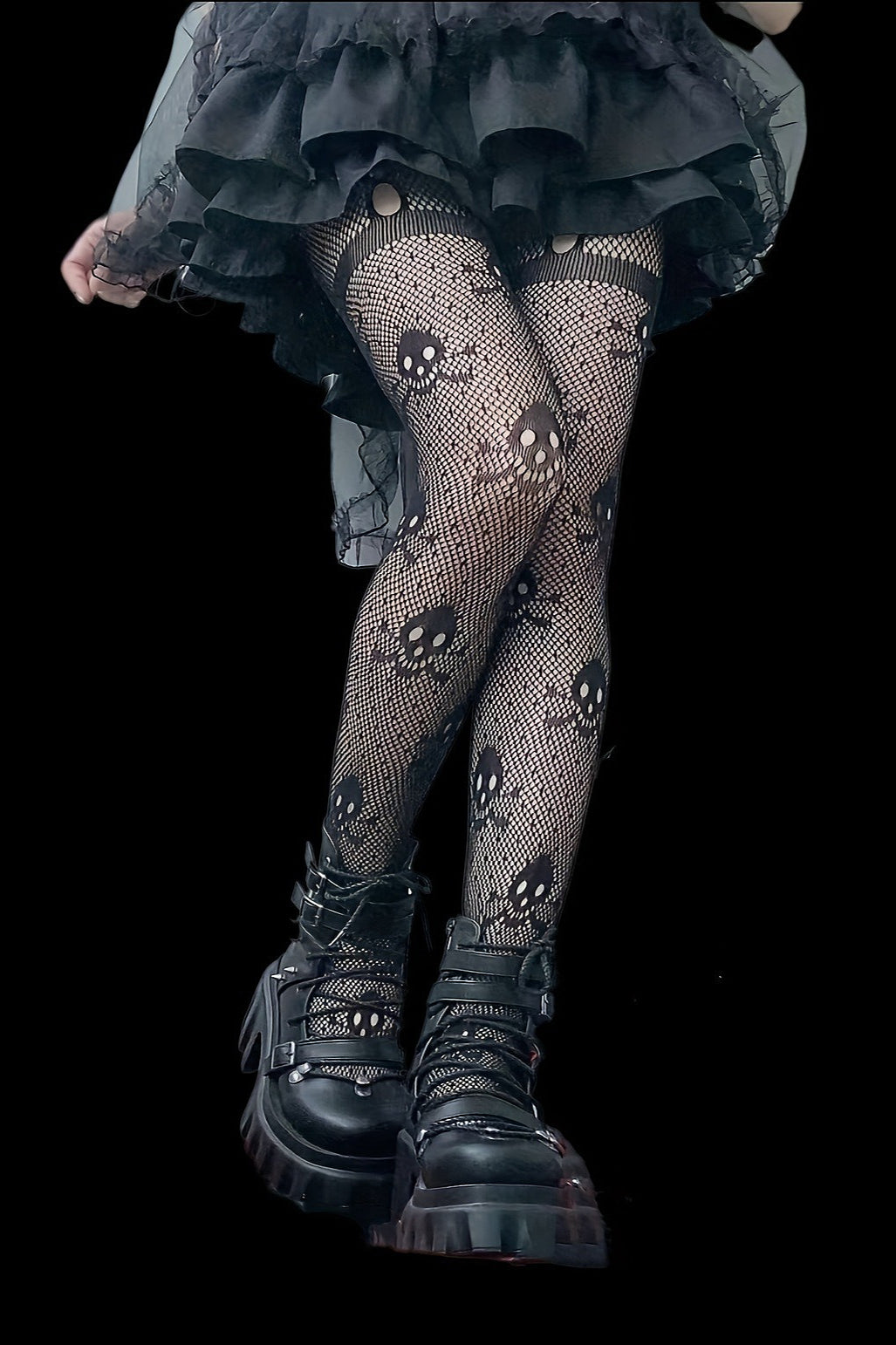Gothic Dark Hollow Skull Fishnet Tights