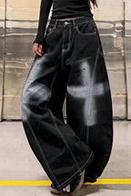 Cross Print Wide Leg Denim Pants
